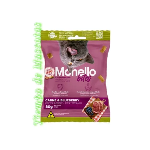 Monello Gato Snack Inmunidad Carne Arandanos 80g - Producto en Tiempo de Mascotas