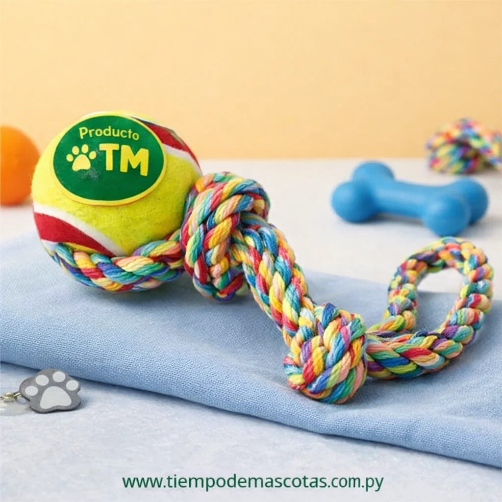 Juguete Para Perros Con Cuerda + Pelota De Tenis - Producto en Tiempo de Mascotas