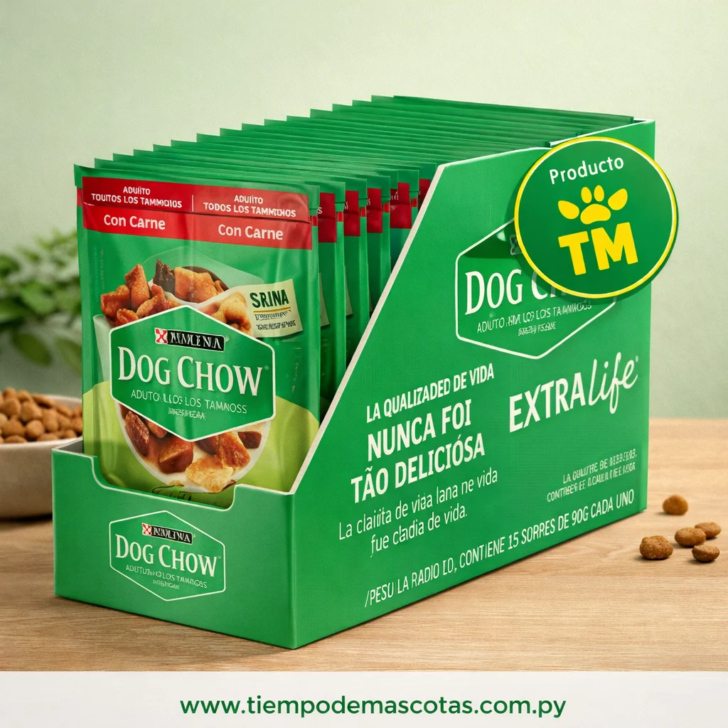 DOGCHOW SACHET ADULTO CARNE - Caja de 15u - Producto en Tiempo de Mascotas