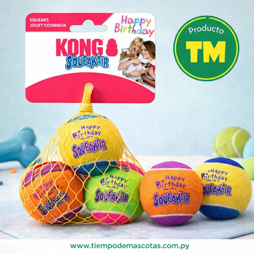 Kong Squearair Balls Birthday 3 Pelotas Colores Med - Producto en Tiempo de Mascotas