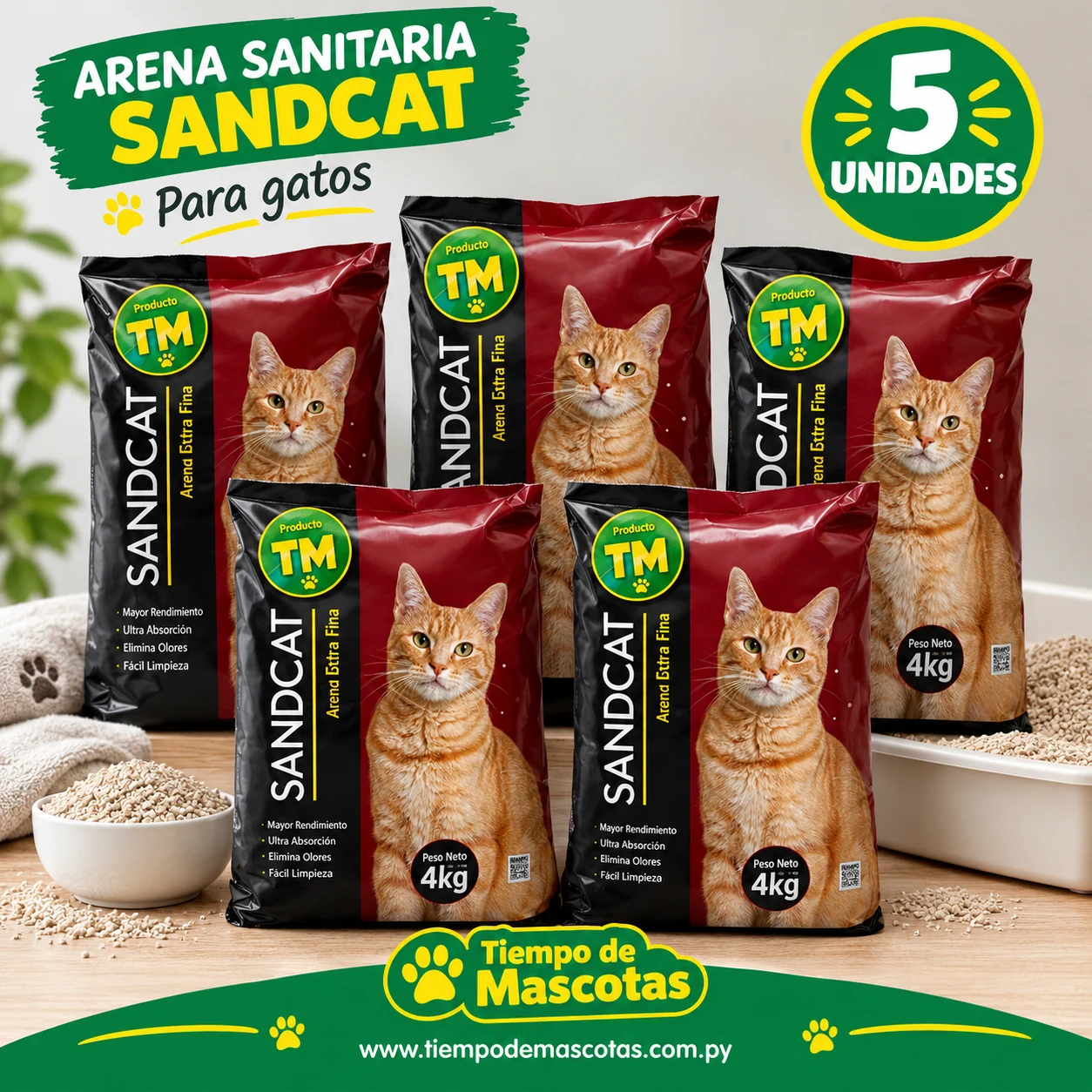 ARENA HIGIENICA SANDCAT EXTRAFINA 4KG - Caja de 5u