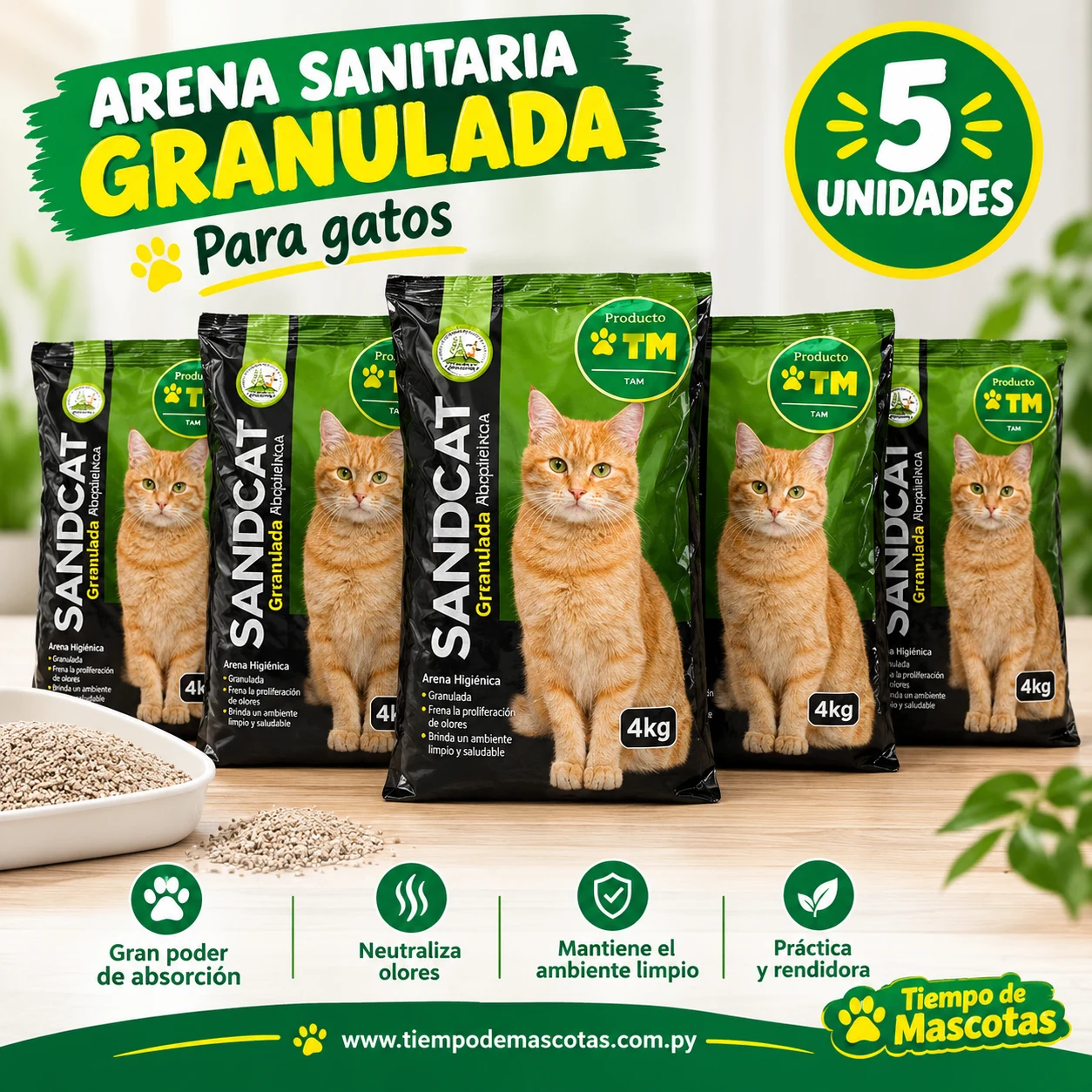 ARENA HIGIENICA SANDCAT GRANULADA 4KG - Caja de 5u